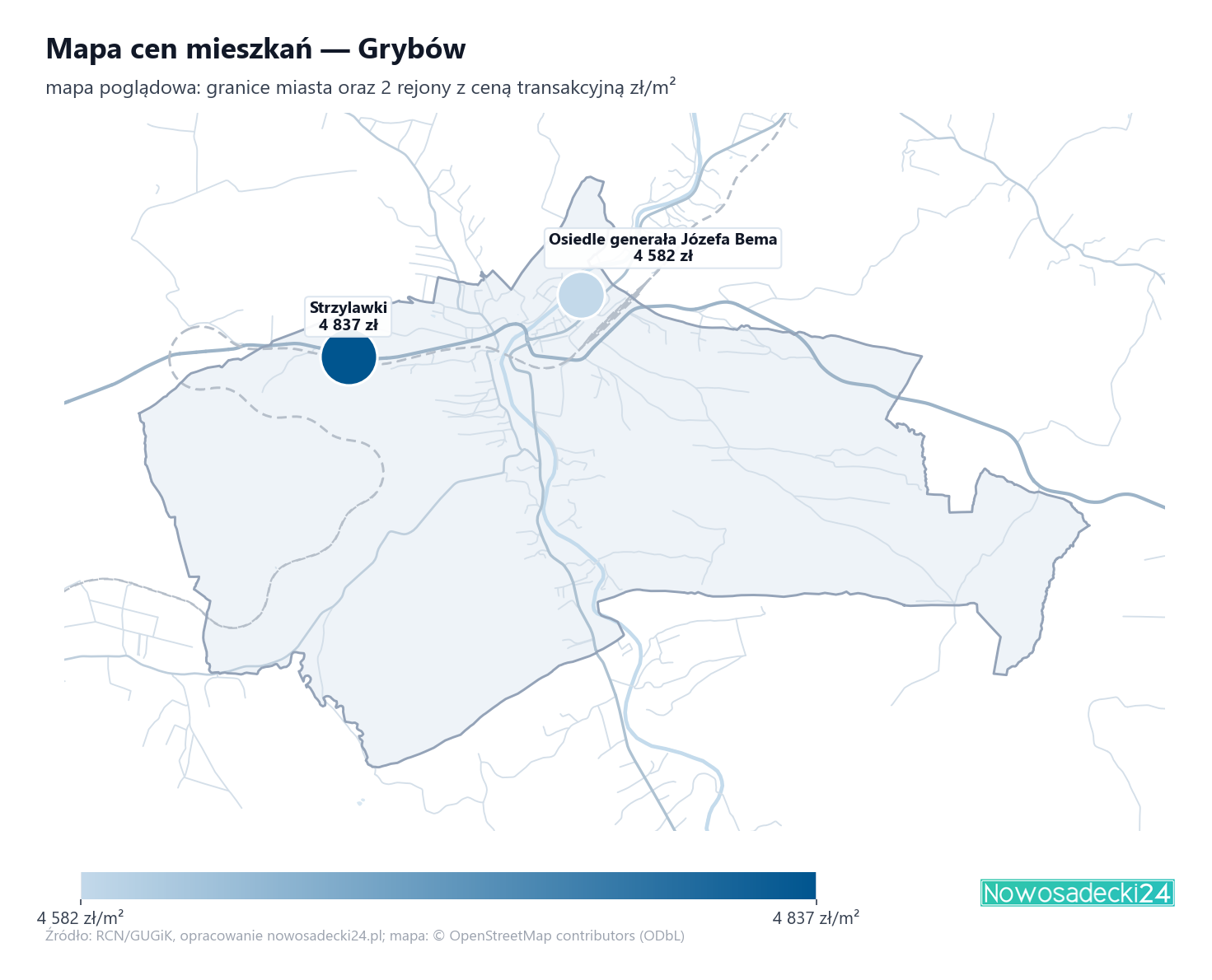Mapa cen mieszkań - Grybów