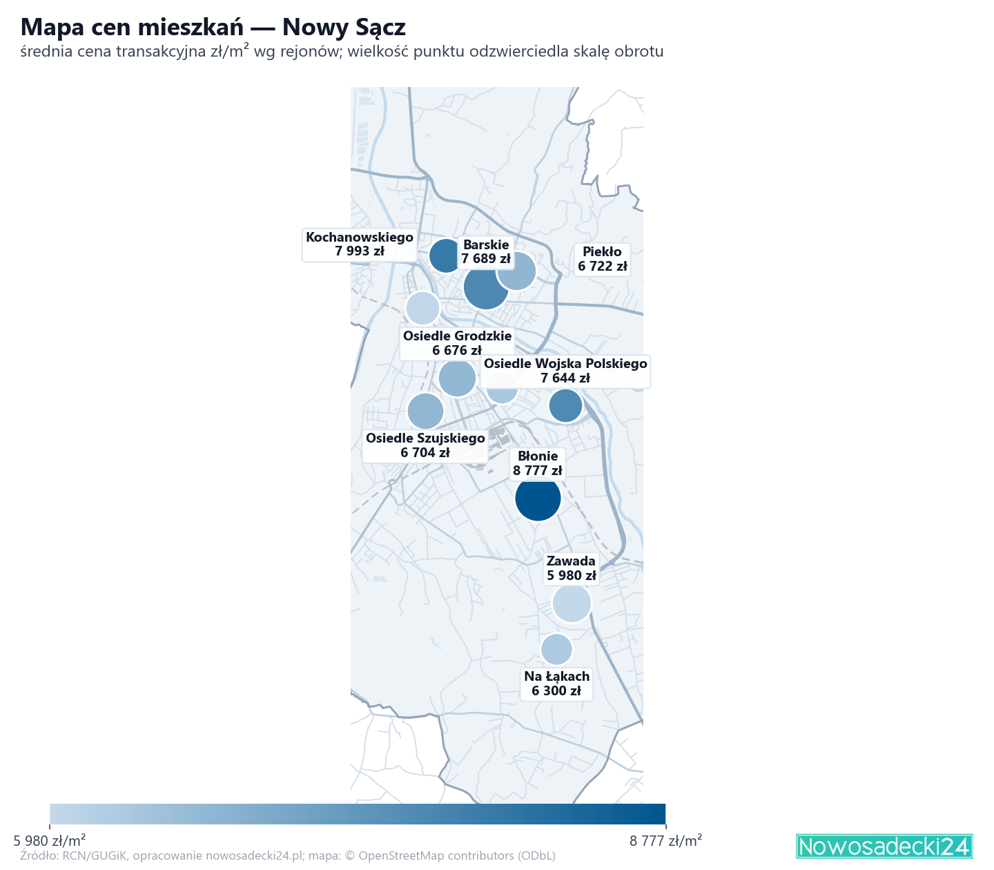 Mapa cen mieszkań - Nowy Sącz