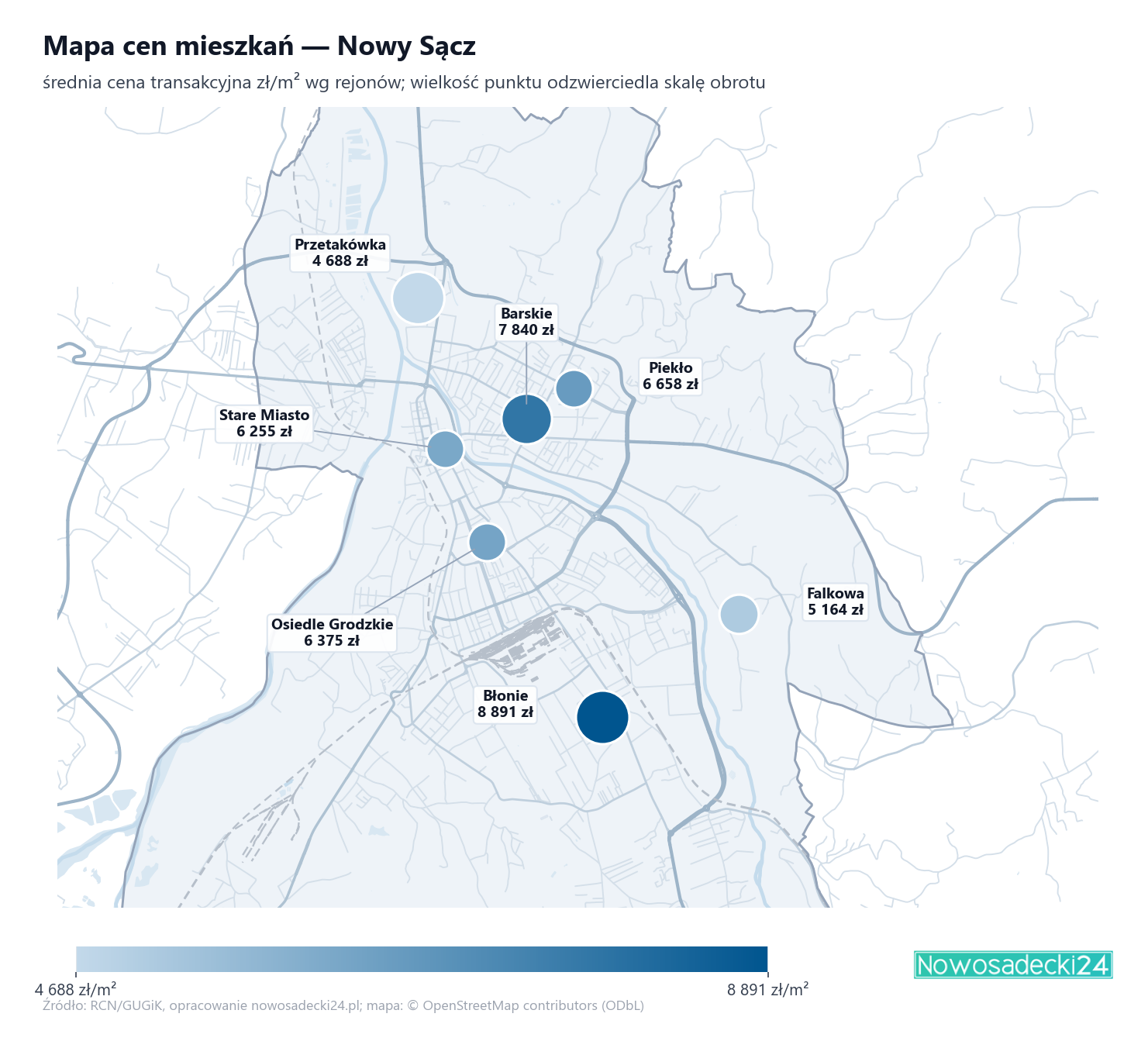 Mapa cen mieszkań - Nowy Sącz