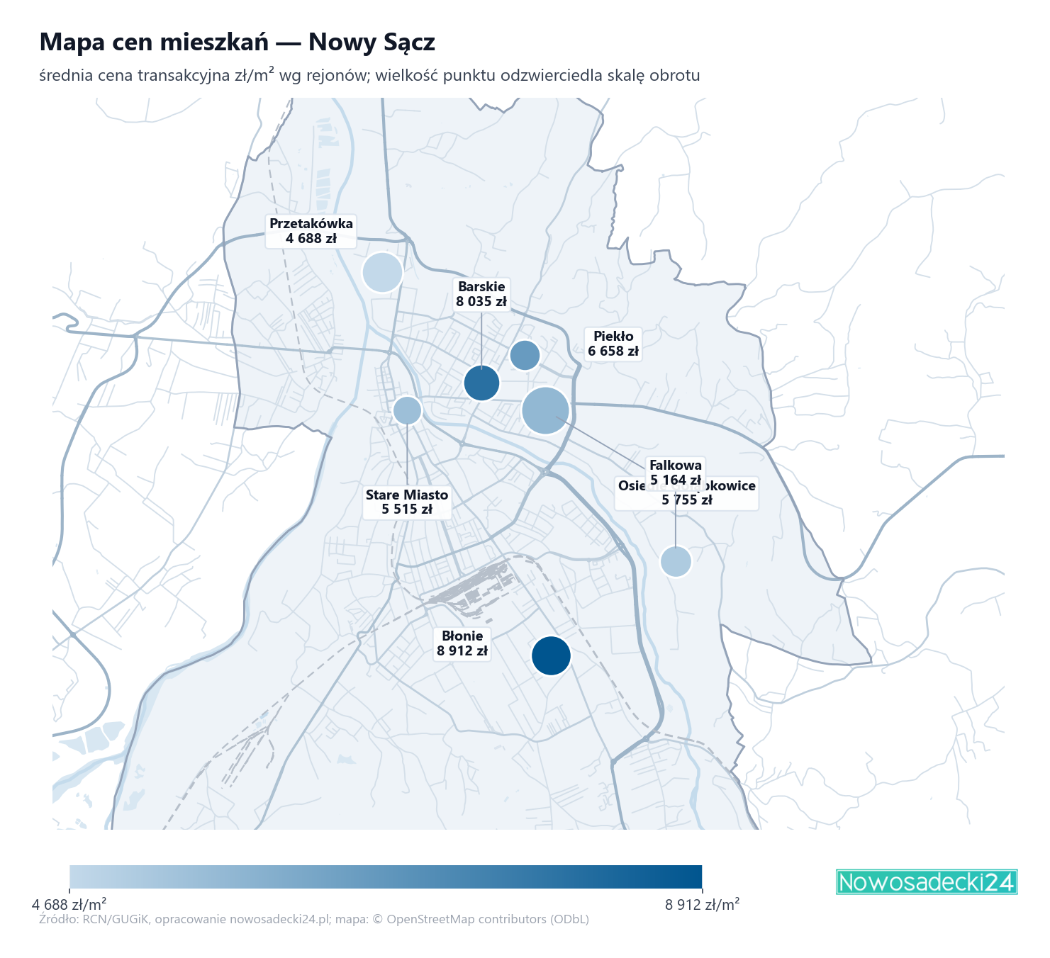 Mapa cen mieszkań - Nowy Sącz
