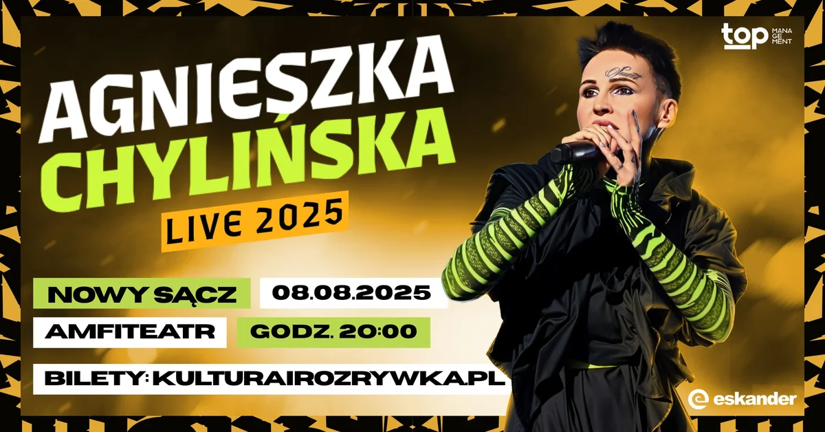 Grafika promocyjna wydarzenia Agnieszka Chylińska wystąpi w Nowym Sączu w sierpniu 2025