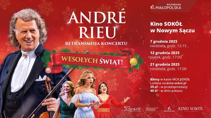 Grafika promocyjna wydarzenia André Rieu „Wesołych Świąt!” — retransmisja koncertu