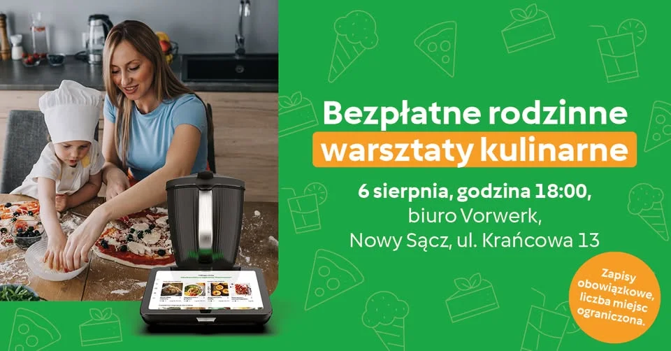 Grafika promocyjna wydarzenia Vorwerk: rodzinne warsztaty kulinarne