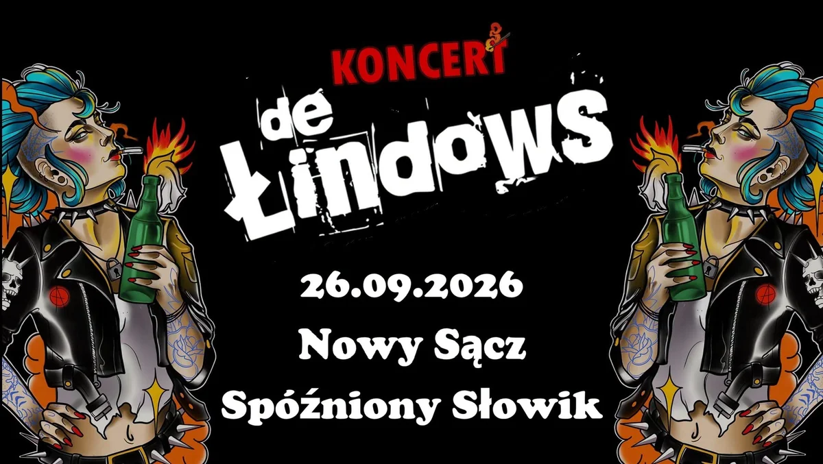 Grafika promocyjna wydarzenia De Łindows / Nowy Sącz / Spóźniony Słowik – koncert punkowy