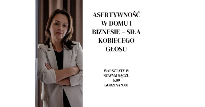 Obrazek przedstawia grafikę promocyjną wydarzenia Asertywność dla kobiet — warsztat praktyczny w Nowym Sączu