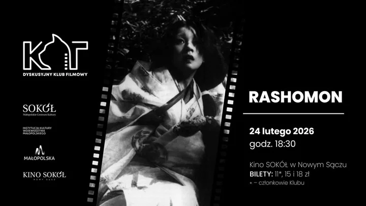 Grafika promocyjna wydarzenia Dyskusyjny Klub Filmowy KOT: „Rashomon”