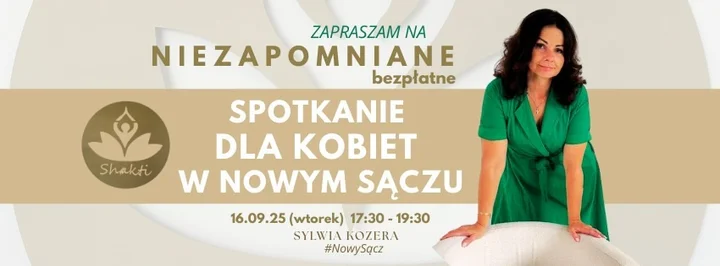 Obrazek przedstawia grafikę promocyjną wydarzenia Spotkanie dla kobiet: gong, relaks i naturalna pielęgnacja twarzy w Nowym Sączu