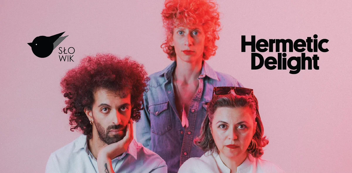 Grafika promocyjna wydarzenia Hermetic Delight w Nowym Sączu. Koncert indie rocka i art popu