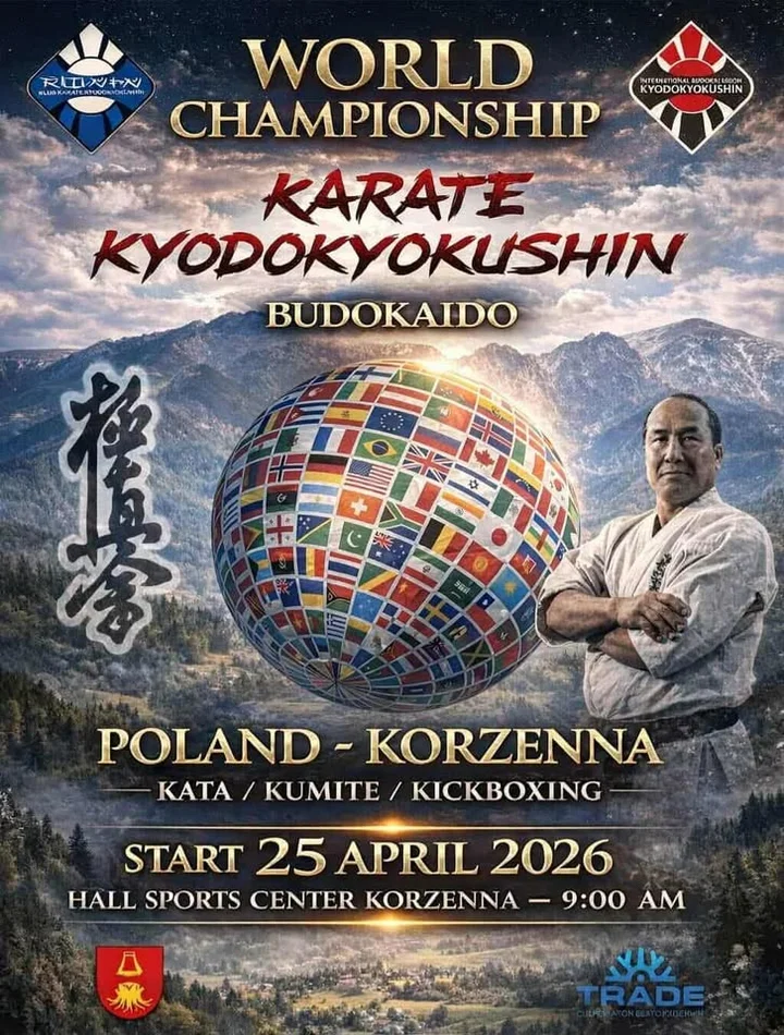 Grafika promocyjna wydarzenia IBU Kyodo Budokai World Kyokushin Championship 2026 — Nowy Sącz