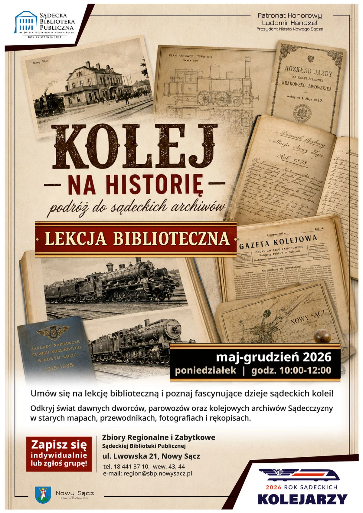 Grafika promocyjna wydarzenia Kolej na historię – podróż do sądeckich archiwów