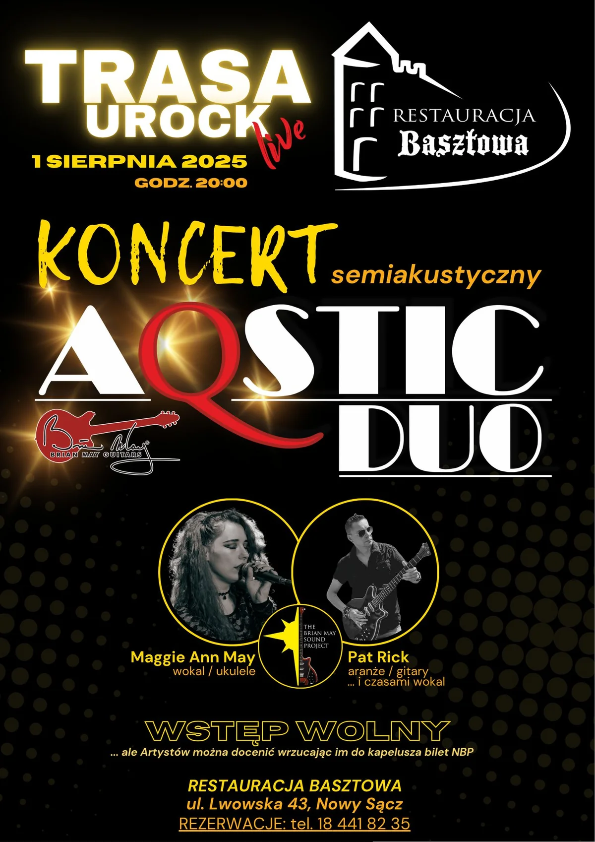 Grafika promocyjna wydarzenia Koncert AQSTIC DUO w Restauracji Basztowa w Nowym Sączu