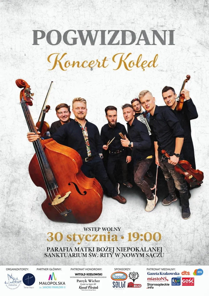 Grafika promocyjna wydarzenia Koncert Kolęd Pogwizdani — kolędowanie w Sanktuarium Św. Rity w Nowym Sączu