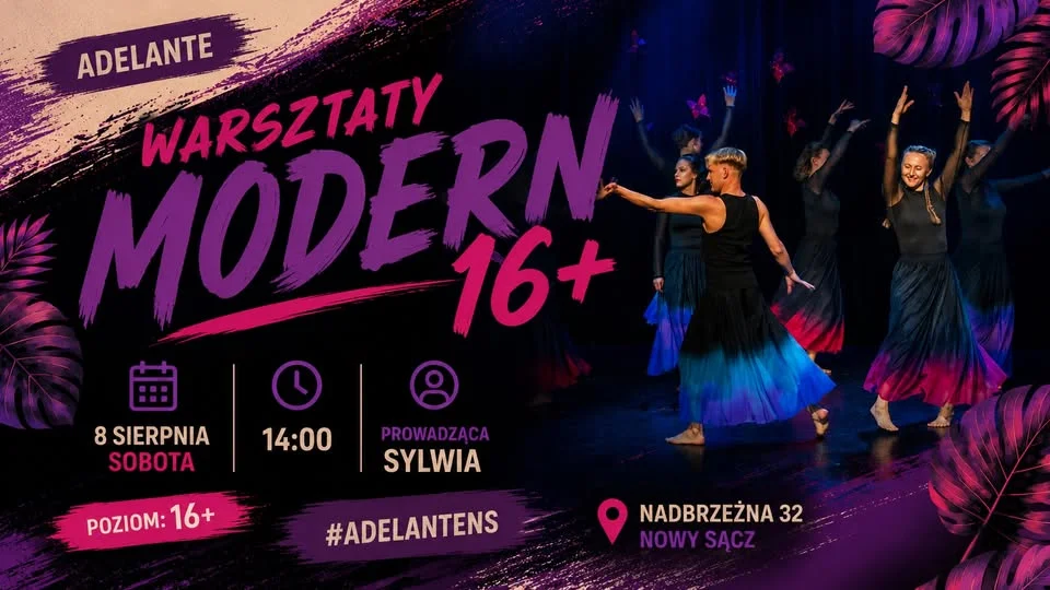 Grafika promocyjna wydarzenia Letnie warsztaty z tańca współczesnego dla 16+