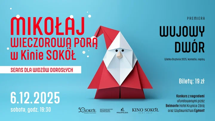 Grafika promocyjna wydarzenia Mikołaj wieczorową porą w Kinie SOKÓŁ — premiera „Wujowy Dwór”
