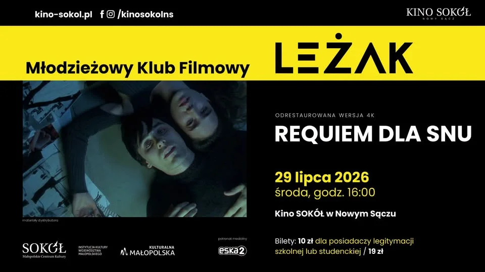 Grafika promocyjna wydarzenia Młodzieżowy Klub Filmowy LEŻAK: „Requiem dla snu” – seans i dyskusja