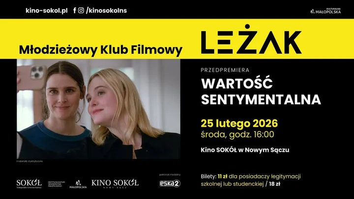 Grafika promocyjna wydarzenia Młodzieżowy Klub Filmowy LEŻAK — przedpremiera filmu „Wartość sentymentalna”