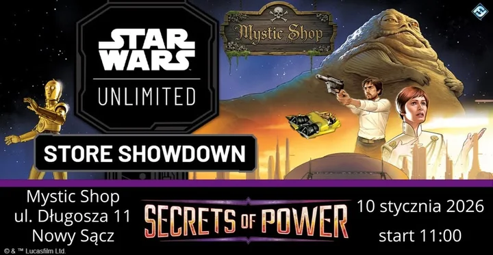 Grafika promocyjna wydarzenia Mystic Shop Store Showdown w Nowym Sączu — turniej Star Wars Unlimited