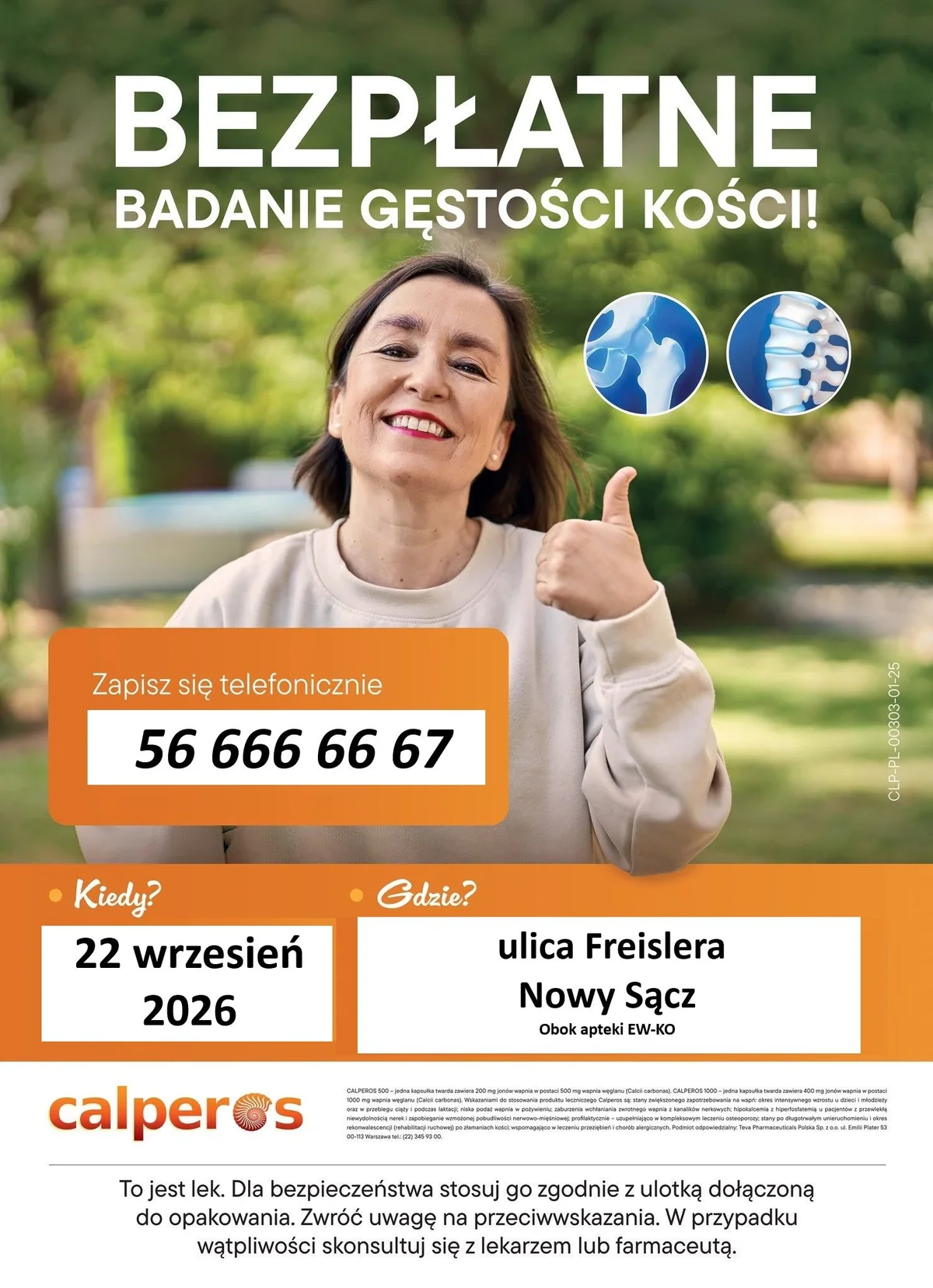 Grafika promocyjna wydarzenia Osteobus w Nowym Sączu – badania kości