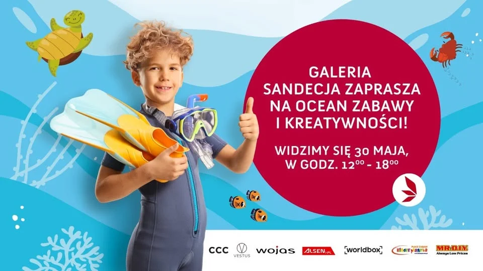Grafika promocyjna wydarzenia Podwodna przygoda z okazji Dnia Dziecka w Galerii Sandecja