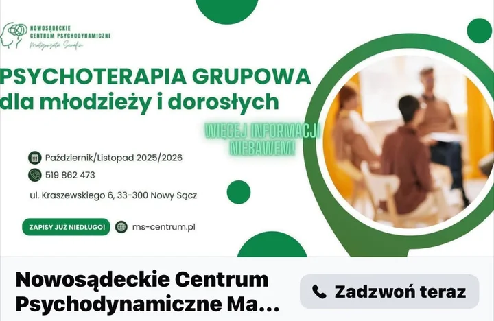 Obrazek przedstawia grafikę promocyjną wydarzenia Rekrutacja do grupy psychoterapeutycznej dla młodzieży (14–19 lat)