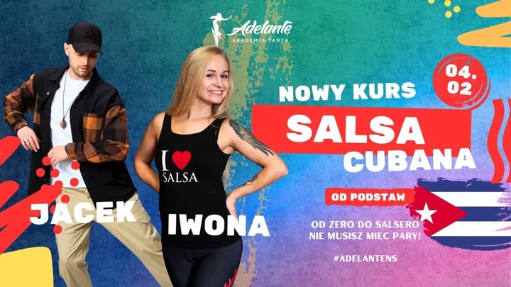 Grafika promocyjna wydarzenia Salsa kubańska — kurs od podstaw w Nowym Sączu