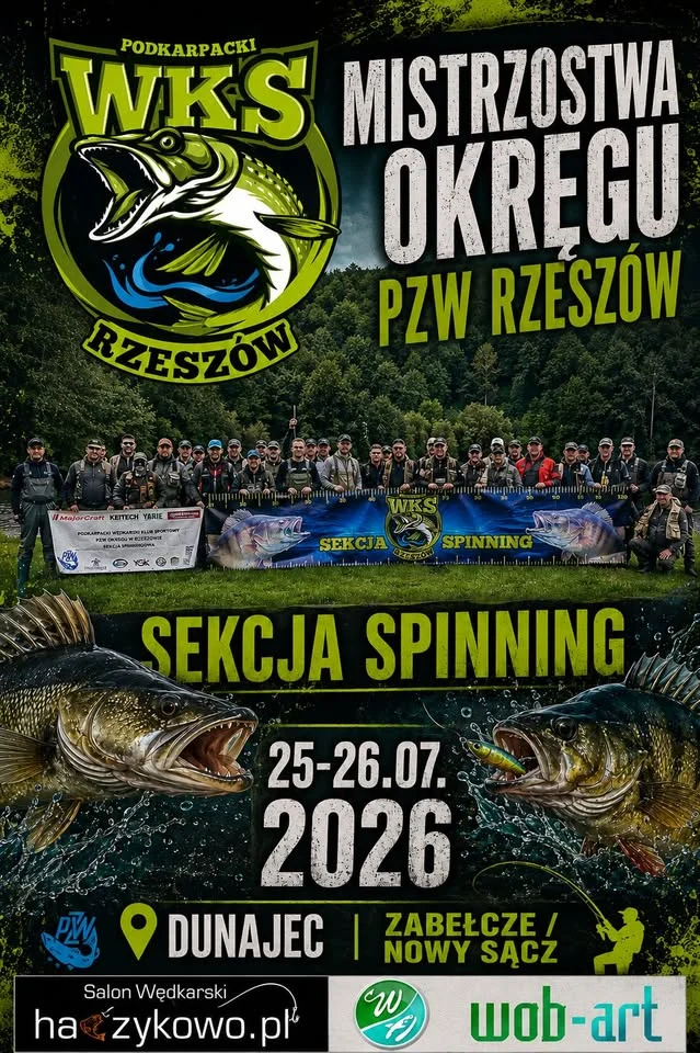 Grafika promocyjna wydarzenia Spinningowe Mistrzostwa Okręgu PZW Rzeszów na Dunajcu