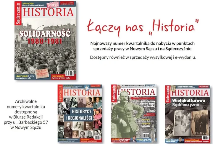 Obrazek przedstawia grafikę promocyjną wydarzenia Spotkanie autorskie kwartalnika Sądeczanin HISTORIA w Nowym Sączu