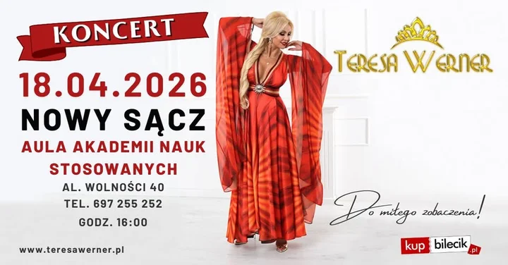 Grafika promocyjna wydarzenia Teresa Werner – Nowy Sącz: koncert w Auli Akademii Nauk Stosowanych