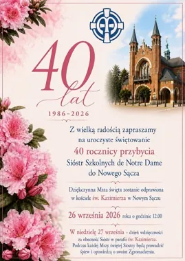 Grafika promocyjna wydarzenia 40 lat SSND w Nowym Sączu – jubileuszowe obchody