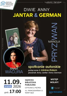 Grafika promocyjna wydarzenia „Dwie Anny: Jantar & German” spotkanie autorskie z Mariolą Pryzwan