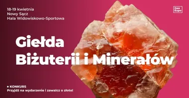 Grafika promocyjna wydarzenia GeoExpo — Giełda Biżuterii, Minerałów i Skamieniałości w Nowym Sączu