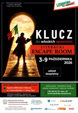 Grafika promocyjna wydarzenia „Klucz do włoskich opowieści” – literacki escape room