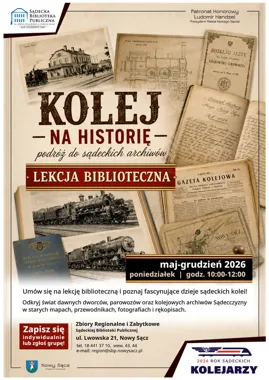 Grafika promocyjna wydarzenia Kolej na historię – podróż do sądeckich archiwów