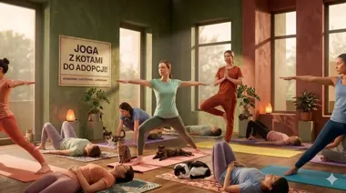 Grafika promocyjna wydarzenia Pierwsza w Nowym Sączu: Joga z kotami do adopcji (Joga z Kotami)