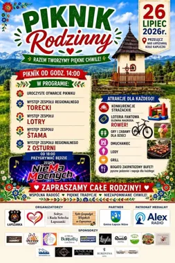Grafika promocyjna wydarzenia Piknik Rodzinny w Łapszance – program i termin