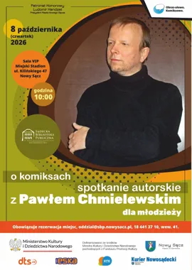 Grafika promocyjna wydarzenia Spotkanie autorskie z Pawłem Chmielewskim o komiksach
