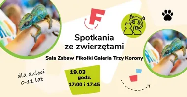 Grafika promocyjna wydarzenia Spotkanie ze zwierzętami — Sala Zabaw Fikołki (Galeria Trzy Korony)