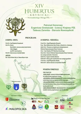 Grafika promocyjna wydarzenia XIV Hubertus Krynicki Nowosądeckiego Okręgu PZŁ