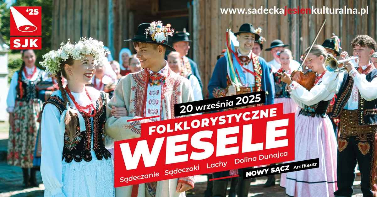 Grafika promocyjna wydarzenia Tradycyjne wesele lachowskie w Parku Strzeleckim w Nowym Sączu