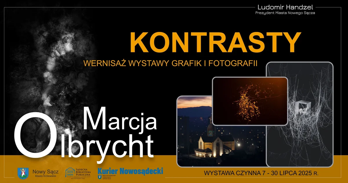 Grafika promocyjna wydarzenia Wystawa grafik i fotografii Marcji Olbrycht w Nowym Sączu