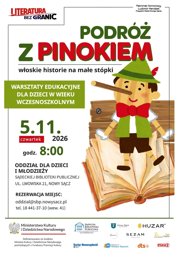 Pinokio wyruszy z dziećmi w literacką podróż. Warsztaty w Nowym Sączu